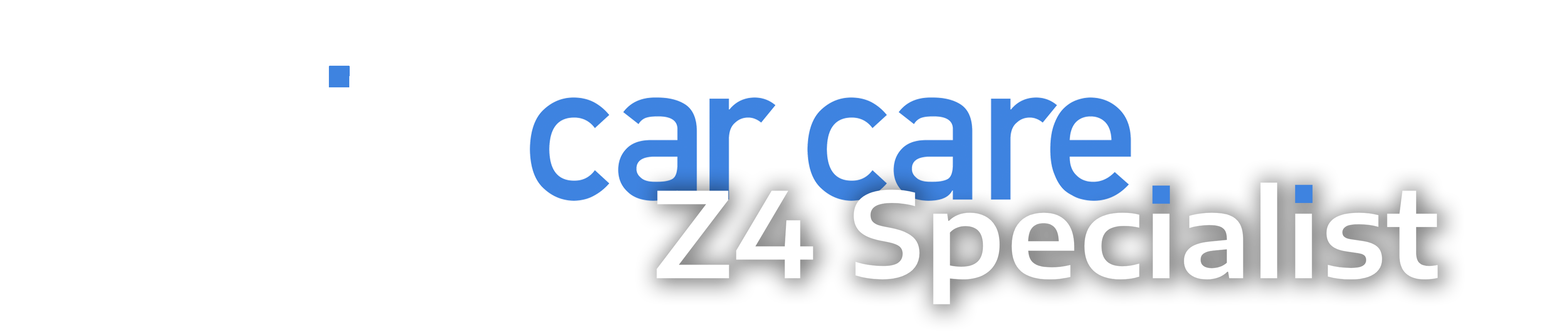 Logo met de tekst Smits Car Care en Z4 Specialist. Smits in het wit gekleurd, met een blauw punt op de i. Car Care in het blauw. Z4 Specialist wit.